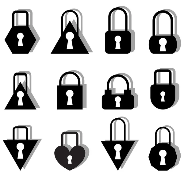 Una serie di serrature metalliche di diverse forme — Foto Stock