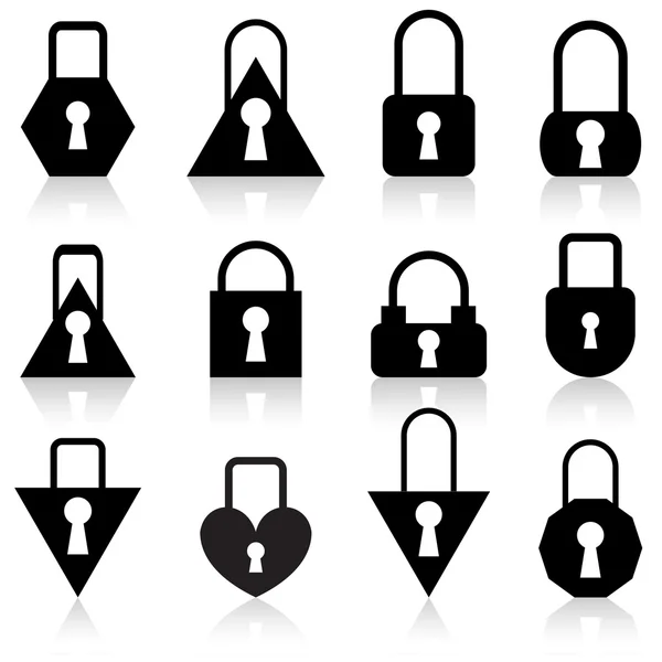 Um conjunto de fechaduras metálicas de diferentes formas — Fotografia de Stock
