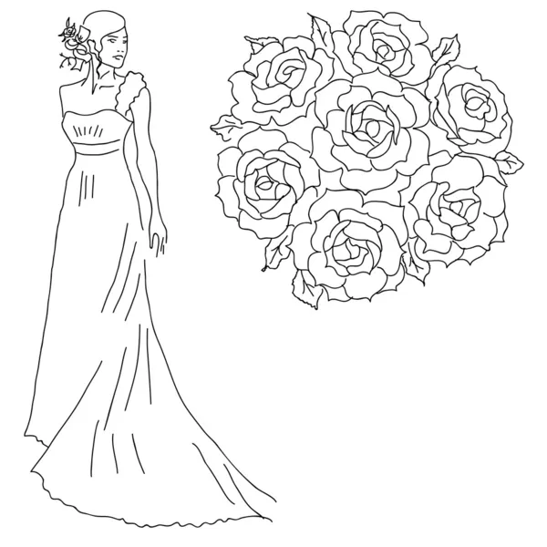 Silhouette d'une mariée avec un bouquet de fleurs — Photo