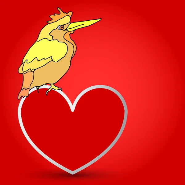 Een kaartje uit een vogel zittend op het hart. — Stockfoto