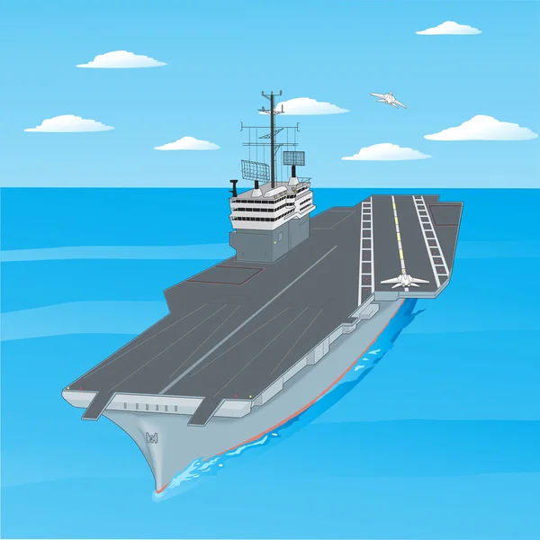 Plan lyfter från däcket på ett hangarfartyg i oc — Stockfoto