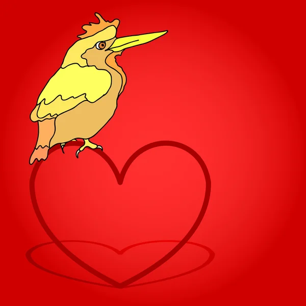 Cartão postal de um pássaro sentado no coração . — Fotografia de Stock