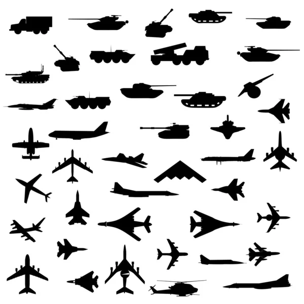 Conjunto de aeronaves, blindados e armas . — Fotografia de Stock
