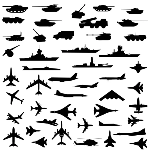 Set of aircraft, armored ships and guns. — Stok fotoğraf