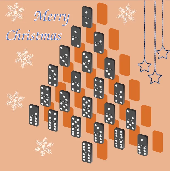 A beautiful tree of dominoes. Christmas card. — Stock Photo, Image