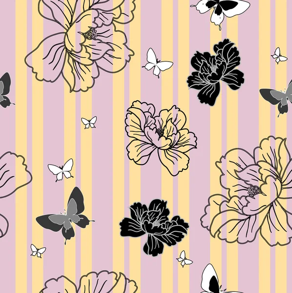 无缝壁纸花和蝴蝶 — 图库照片