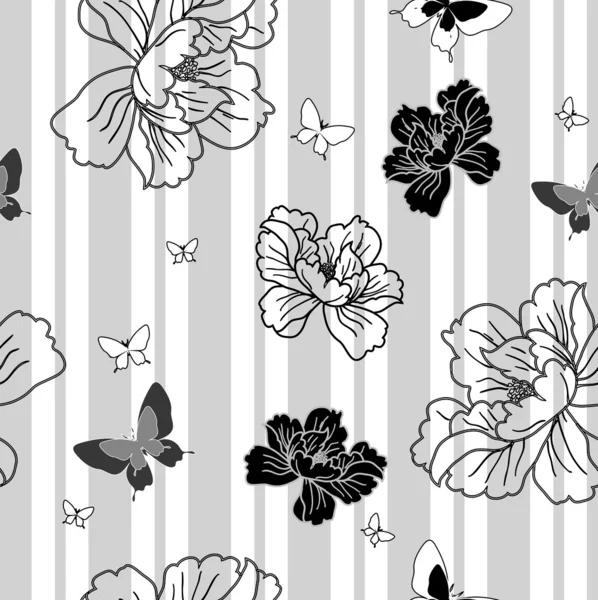 Varrat nélküli háttérkép virágok és a pillangók — Stock Fotó