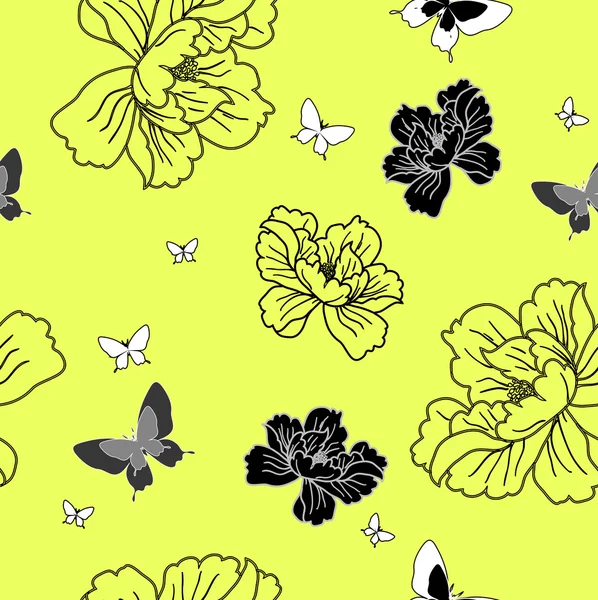 Seamless wallpaper flowers and butterflies — Stock Photo, Image