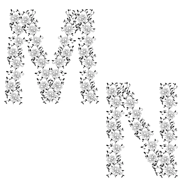 Ручной рисунок декоративного алфавита. Буква MN — стоковое фото