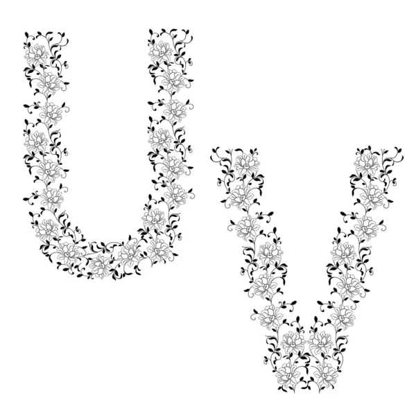 Hand ritning prydnads alfabetet. brev uv — Stockfoto