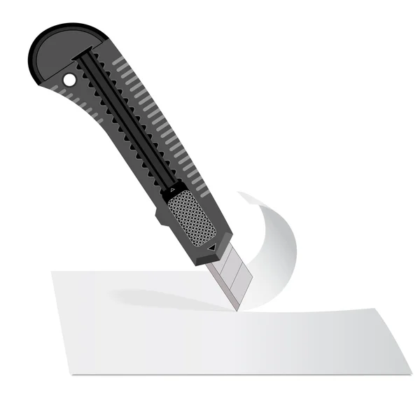 ホワイト ペーパーのペーパー シートをカットするプラスチック製のナイフ. — ストック写真