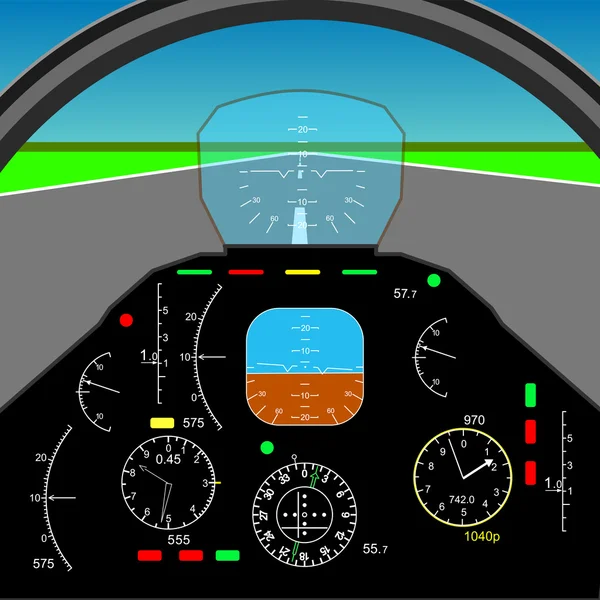 Painel de controle em um cockpit plano — Fotografia de Stock