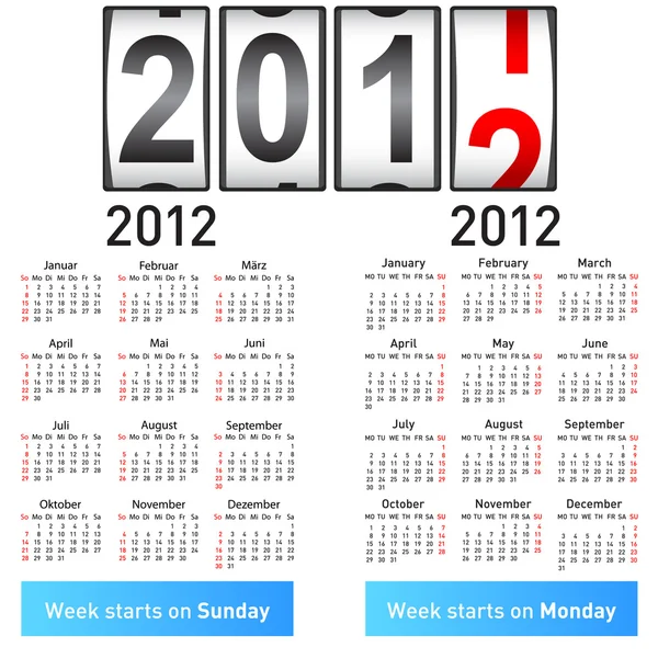 Stylowe niemiecki kalendarz na rok 2012. w języku niemieckim i angielskim. — Zdjęcie stockowe