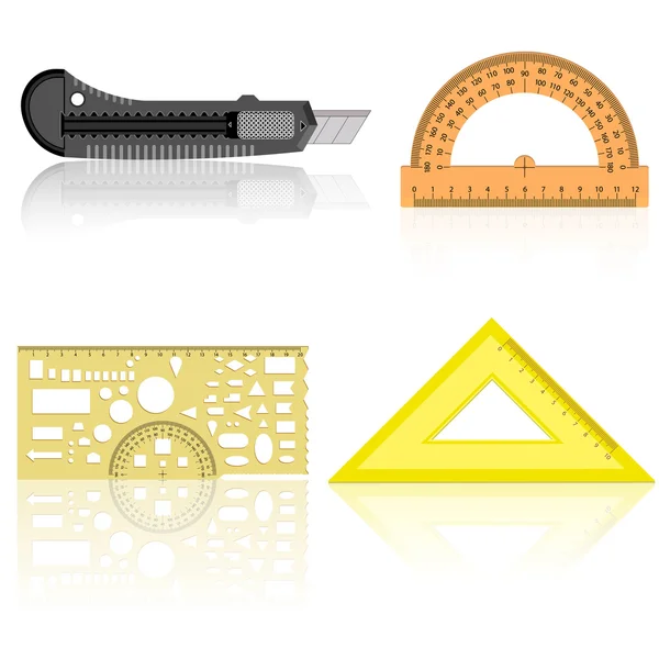 stock image Stationery knife, ruler and protractor