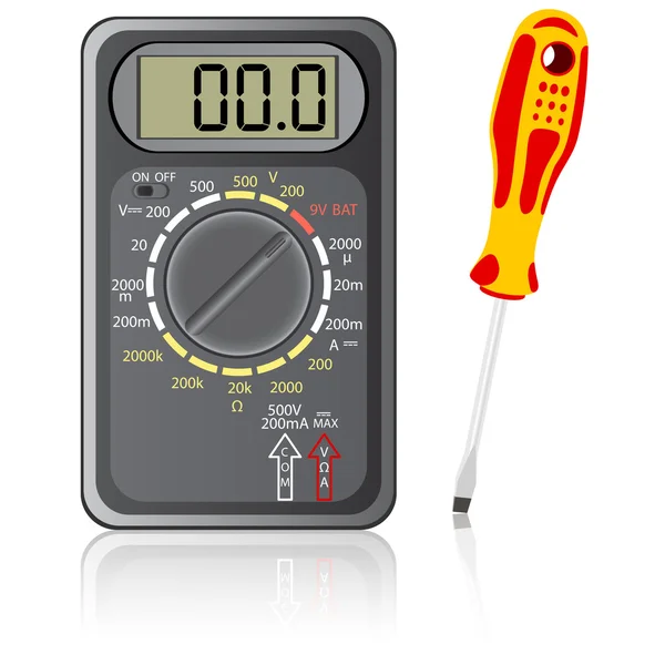 Multimeter of black color and screwdriver — Stock Photo, Image