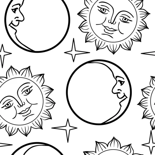 stock image Seamless wallpaper the Moon and Sun with faces