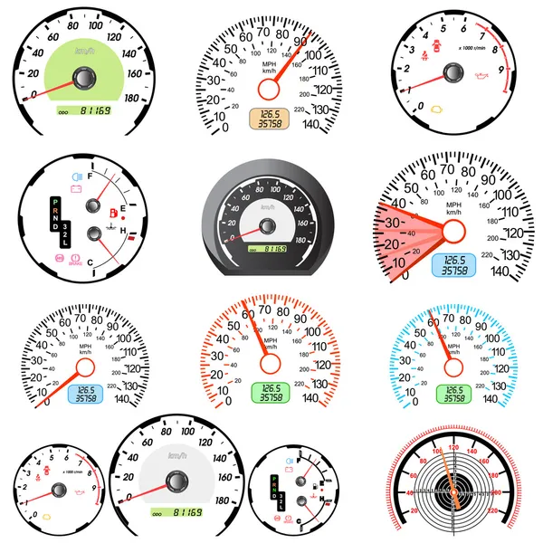 Zestaw prędkościomierzy samochodów wyścigowych projekt. — Zdjęcie stockowe