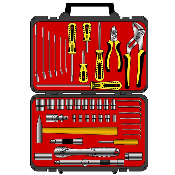 Set of different tools in a box — Stock Photo, Image