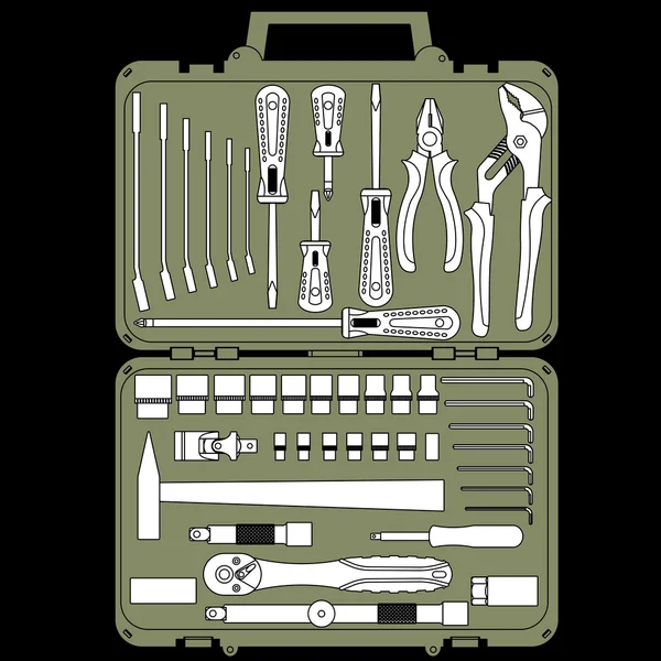 Conjunto de diferentes herramientas en una caja — Foto de Stock