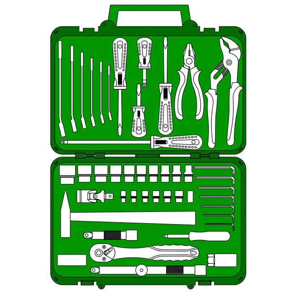 Conjunto de diferentes ferramentas em uma caixa — Fotografia de Stock