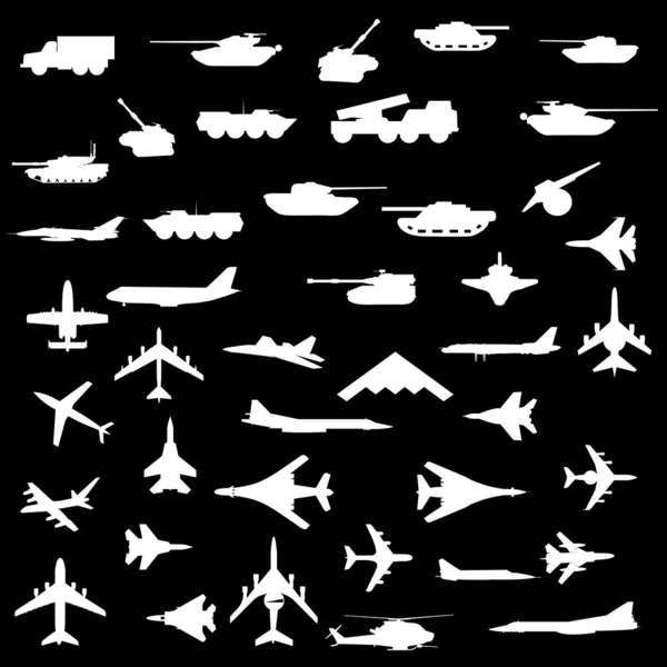 Conjunto de aeronaves, blindados e armas . — Fotografia de Stock