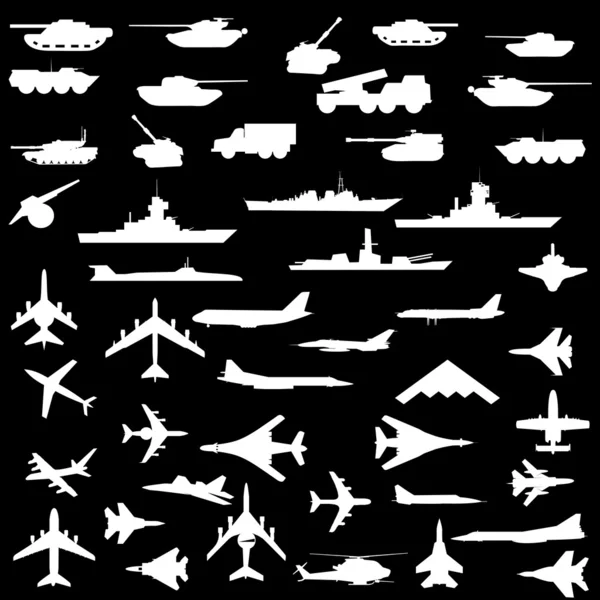 Set of aircraft, armored ships and guns. — Zdjęcie stockowe