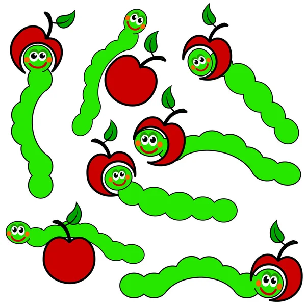 Lagartas de maçã e verme — Fotografia de Stock
