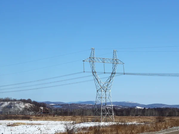 Elektriciteitsnet in de buurt van veld — Stockfoto