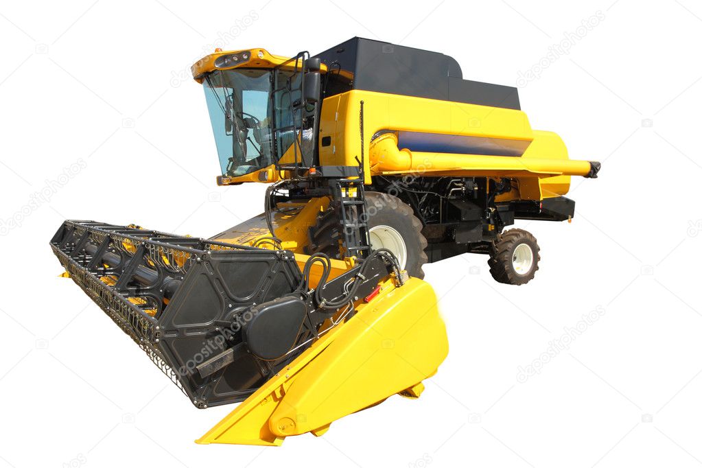 Combine harvester on a white background