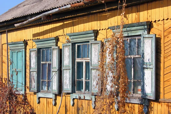 stock image Old dirty windows on old wall