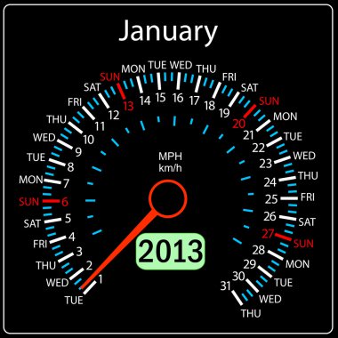 2013 year calendar speedometer car in January