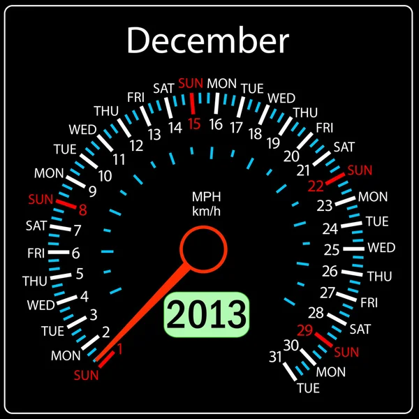2013 ano calendário velocímetro carro dezembro — Fotografia de Stock