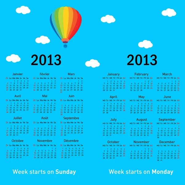 Stylowe francuski kalendarz z balonu i chmury do 2013 roku. w fre — Zdjęcie stockowe