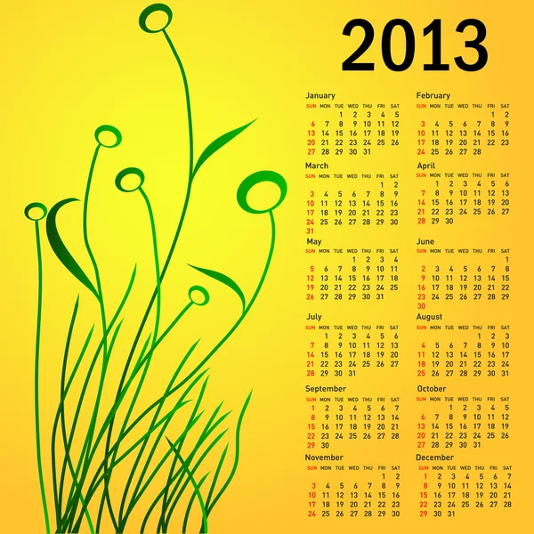 Stijlvolle kalender met bloemen voor 2013. week begint op zondag. — Stockfoto