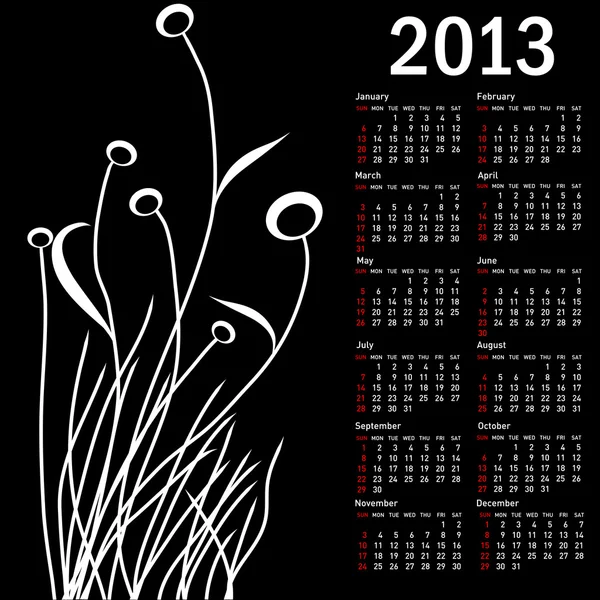 用鲜花为 2013 年的时尚日历。周从星期日开始. — 图库照片