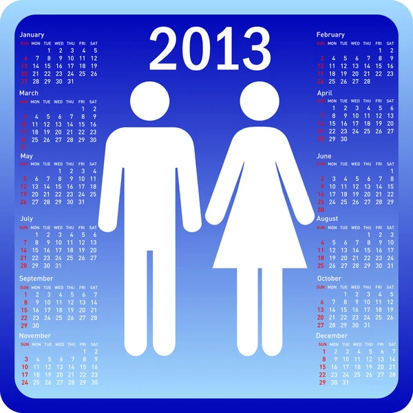 Snygg kalender familj för 2013. veckan börjar på söndag. — Stockfoto