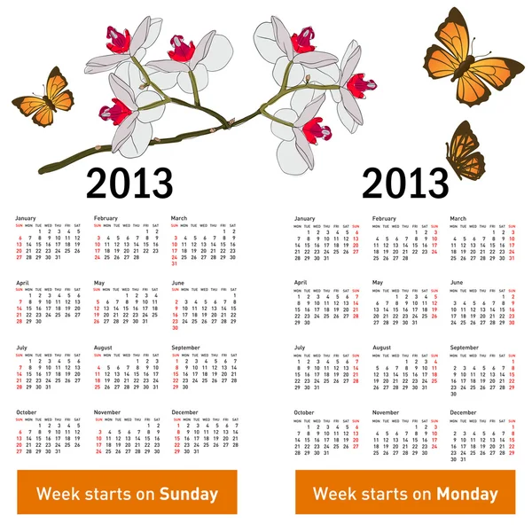 Stylish calendar with flowers and butterflies for 2013. — Stock Photo, Image