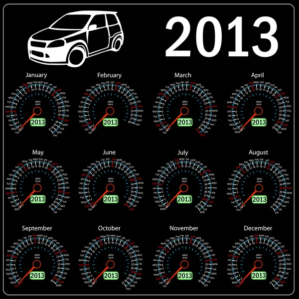 2013 año calendario velocímetro coche — Foto de Stock