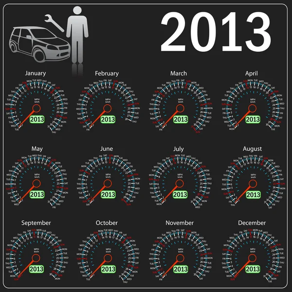 2013 jaar kalender snelheidsmeter auto in vector. — Stockfoto