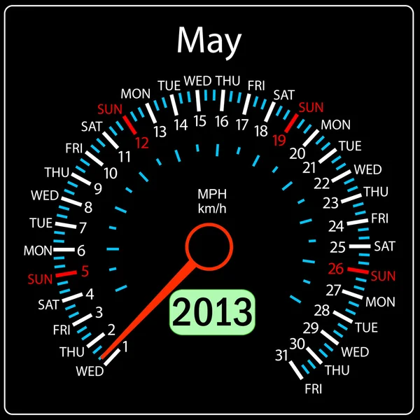 Календарь автомобилей спидометра 2013 года в мае — стоковое фото