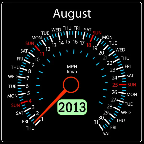 2013 year calendar speedometer car in August — Stok fotoğraf