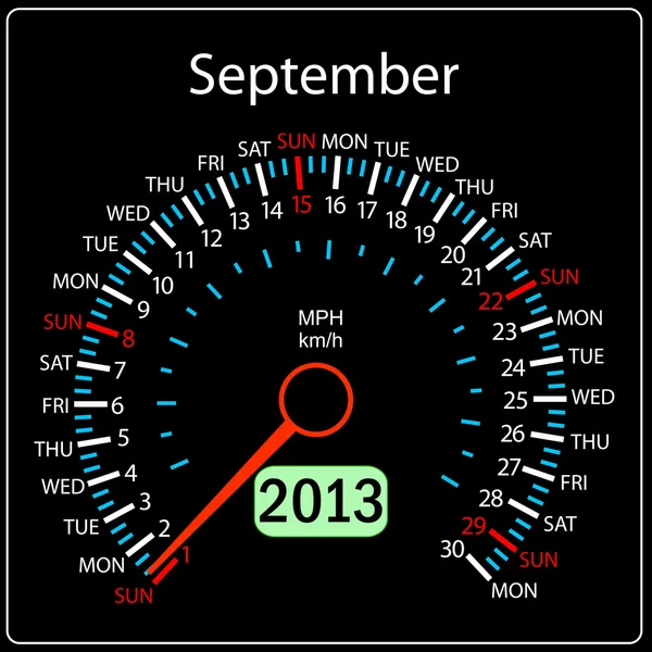 2013 année calendrier compteur de vitesse voiture en Septembre — Photo