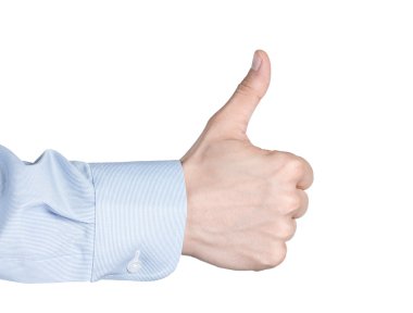 Male hand gesturing thumbs up or like isolated on white backgrou clipart