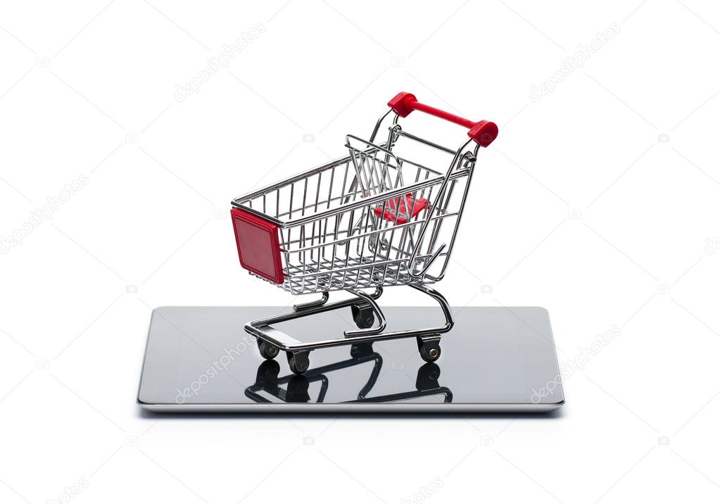 Shopping cart at digital tablet