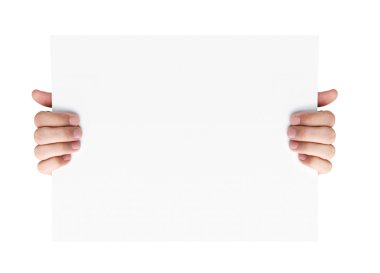 Hands holding blank advertising card clipart
