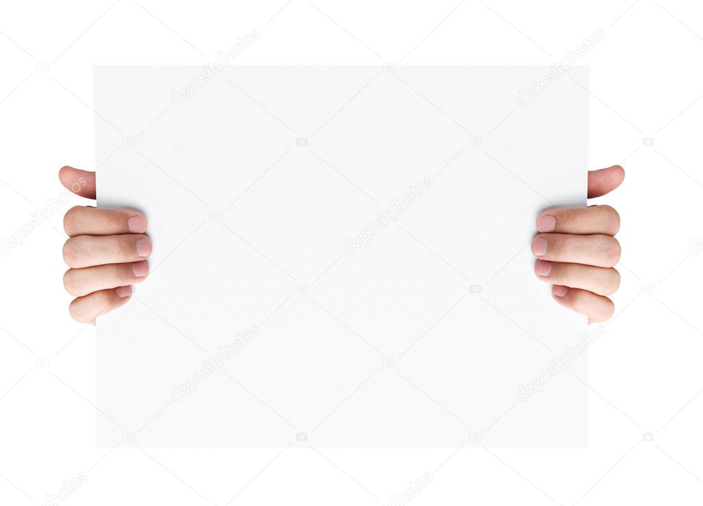 Hands holding blank advertising card