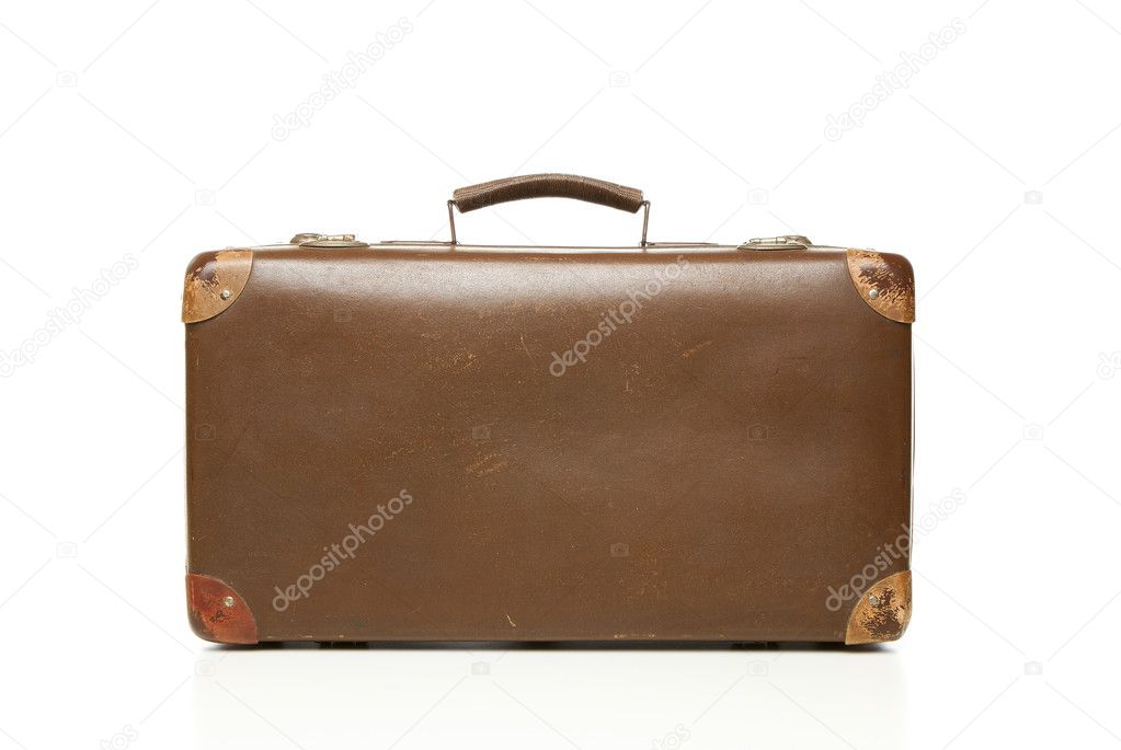 Vintage leather suitcase isolated on white