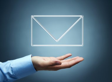 Male hand presenting virtual mail icon clipart