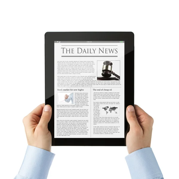 Reading news at digital tablet — Stock Photo, Image