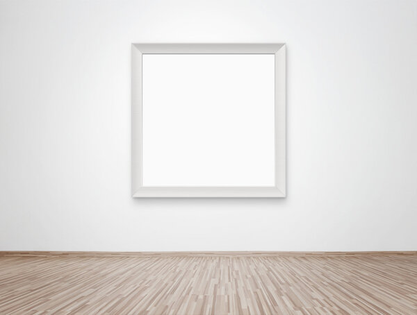 Blank photo frame at the wall with clipping path for the inside
